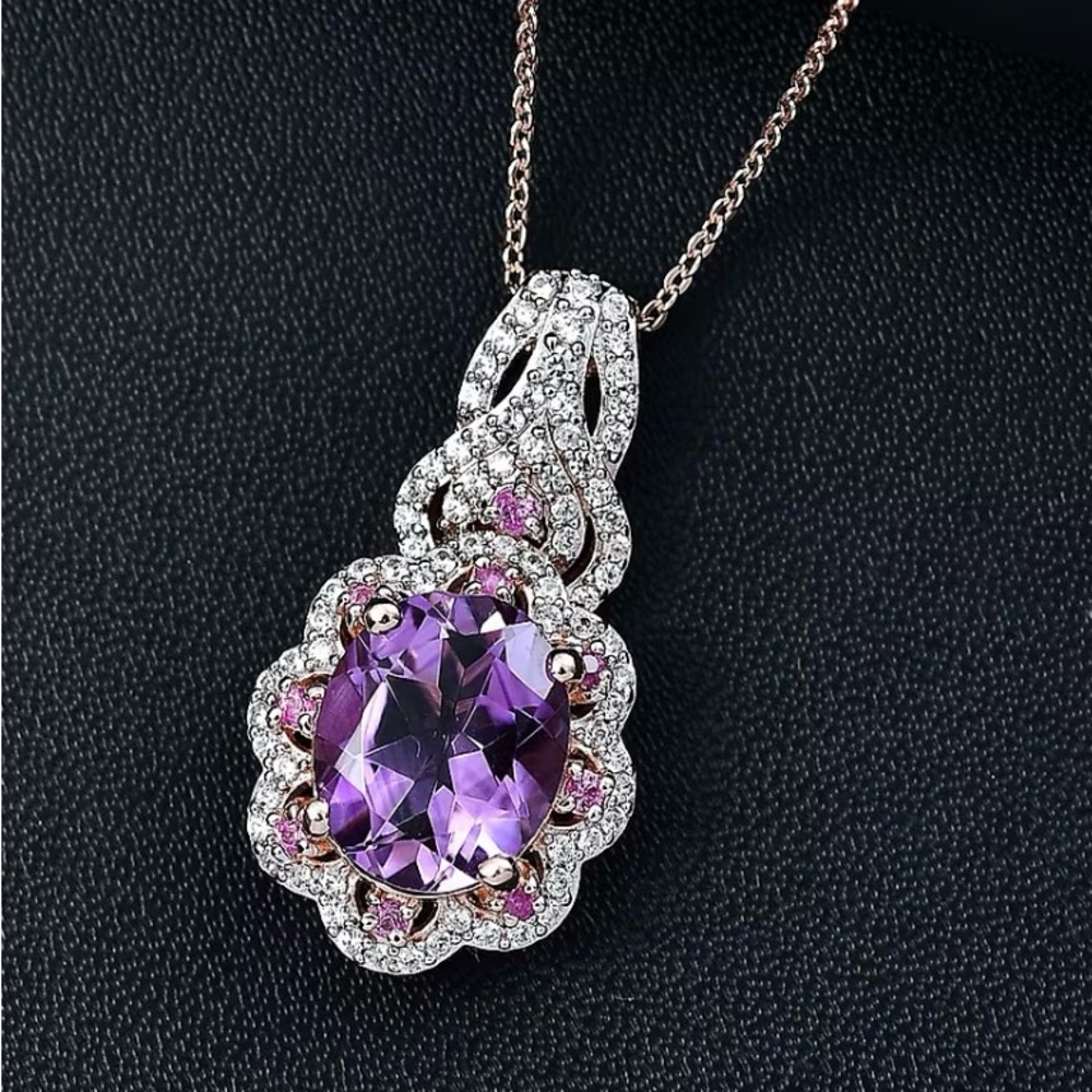 Amethyst &Multi Gemstone 4.70 ctw Necklace in 18K Rose Gold Over Sterling Silver